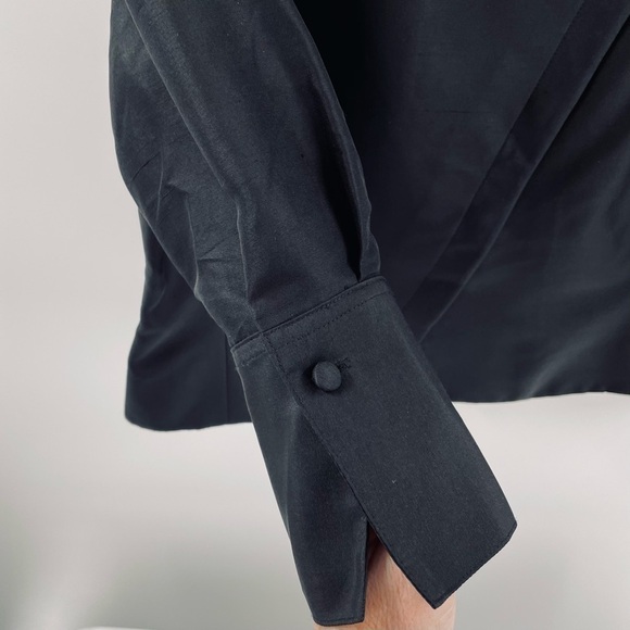 Papell Black 100% Silk Button Hidden Placard Button Detail Sleeve Top Shirt - Picture 3 of 9